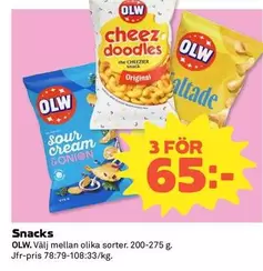OLW - Cheez doodles, Sour cream & onion, Dill