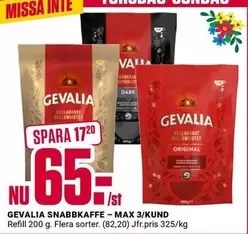 gevalia - SNABBKOFFE - MAX 3/KUND