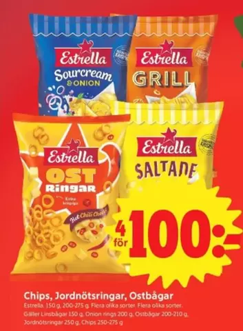 Estrella - Chips, Jordnötsringar, Ostbågar