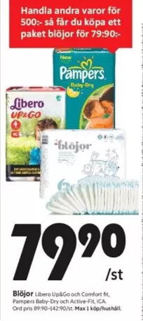 Libero - Blöjor Up&Go och Comfort fit, Pampers Baby-Dry och Active-Fit