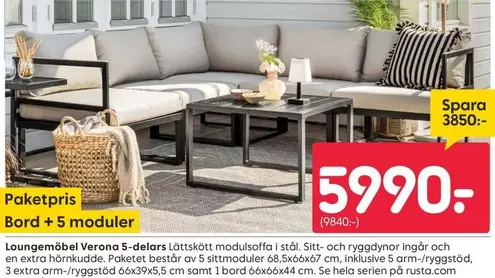 Extra - Loungemöbel Verona 5-delars Lättskött modulsoffa
