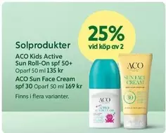 Sun - ACO Kids Active  Roll-On spf 50 & ACO  Face Cream spf 30