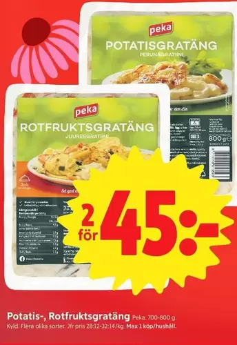 Peka - Potatisgratäng, Rotfruktsgratäng