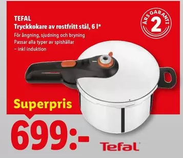 Tefal - Tryckkokare av rostfritt stål, 6 l