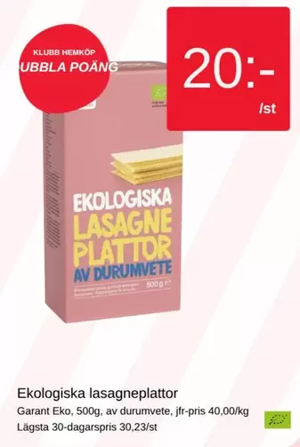 EKO - Ekologiska lasagneplattor av durumvete