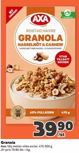 Axa - Rostad Havre Granola Hasselnöt & Cashew