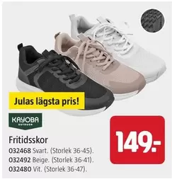 Fritidsskor 032468 Svart. (Storlek 36-45). 032492 Beige. (Storlek 36-41). 032480 Vit. (Storlek 36-47).
