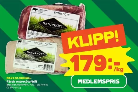 Naturkött - Färsk entrecôte/biff