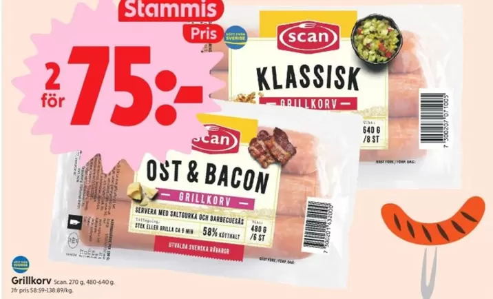 Scan - KLASSISK GRILLKORV / OST & BACON GRILLKORV