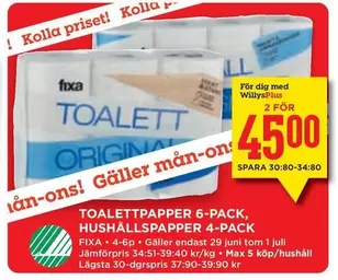 Fixa - TOALETTPAPPER 6-PACK, HUSHÅLLSPAPPER 4-PACK