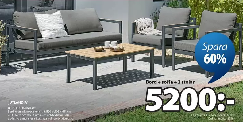 Bord + soffa + 2 stolar