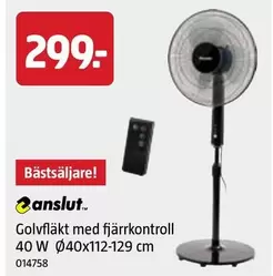 Golvfläkt med fjärrkontroll 40 W Ø40x112-129 cm 014758