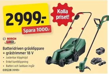 Bosch - Batteridriven gräsklippare + grästrimmer 18 V