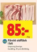 Färskt sidfläsk i bit