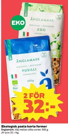 Änglamark - Ekologisk pasta korta former