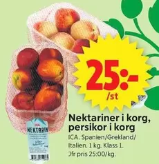 Nektariner i korg, persikor i korg