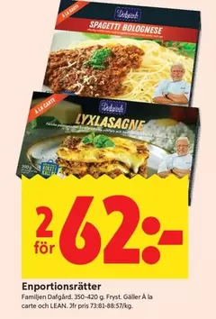 Dafgård - SPAGHETTI BOLOGNESE, LYXLASAGNE