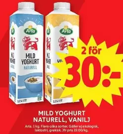Arla - MILD YOGHURT NATURELL, VANILJ
