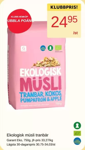 EKO - Ekologisk Müsli Tranbär Kokos Pumpafrön & Apple