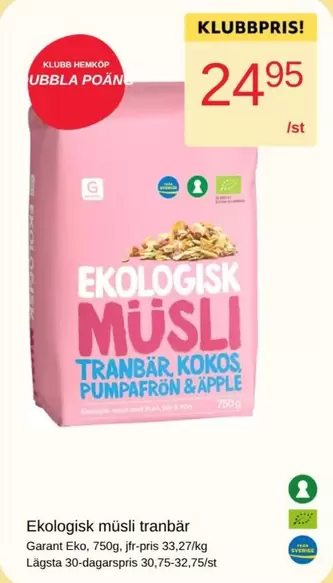 EKO - Ekologisk Müsli Tranbär Kokos Pumpafrön & Apple