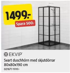 Svart duschhörn med skjutdörrar 80x80x190 cm