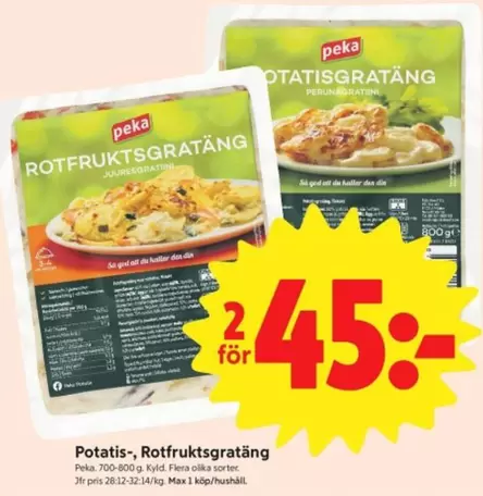 Peka - Potatis-, Rotfruktsgratäng