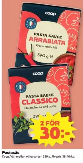 Coop - PASTA SAUCE ARRABIATA, PASTA SAUCE CLASSICO