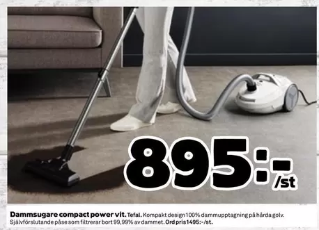 Tefal - Dammsugare compact power vit