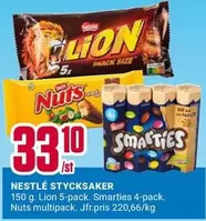 Nestlé - Lion 5-pack, Smarties 4-pack, Nuts multipack
