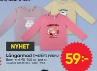 Långärmad t-shirt PEUHU Barn, strl. 90-140 cl, per st JOA2S26-BREAKFAST,-CAKE,-MILK