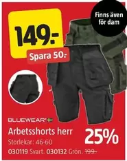 Bluewear - Arbetsshorts herr 030119 Svart. 030132 Grön.