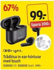 Trådlösa in ear-hörlurar med touch 026032 Vit. 026033 Svart.