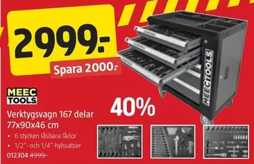 Meec Tools - Verktygsvagn 167 delar 77x90x46 cm