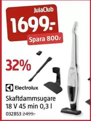 Electrolux - Skaftdammsugare 18 V 45 min 0,3 l