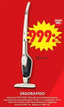 Electrolux - ERGORAPIDO EER735W Själviskande skaftdammsugare