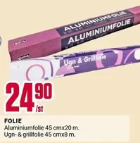 Aluminiumfolie 45 cmx20 m. Ugn- & grillfolie 45 cmx8 m.