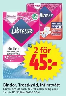 Libresse - Bindor, Trosskydd, Intimtvätt