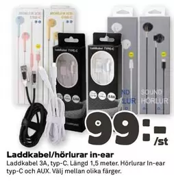 Laddkabel/hörlurar in-ear