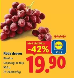 Röda druvor Kärnfria