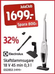 Electrolux - Skaftdammsugare 18 V 45 min 0,3 l