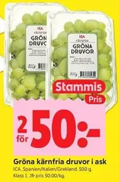 Gröna kärnfria druvor i ask