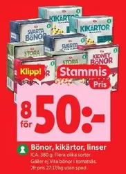 Bönor, kikärtor, linser