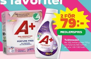 Tvättmedel A+ Välj mellan pulver 720 g och flytande 880-920 ml