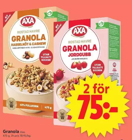 Axa - Rostad Havre Granola Hasselnöt & Cashew / Jordgubb