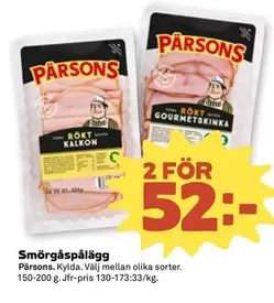Pärsons - Smörgåspålägg RÖKT KALKON / RÖKT GOURMETSKINKA