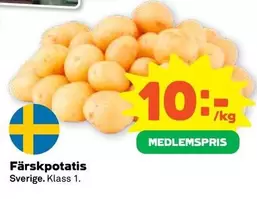 Färskpotatis Sverige. Klass 1.