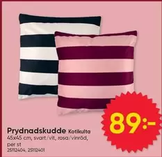Prydnadskudde Kotikulta 45x45 cm, svart/vit, rosa/vinröd, 25112404, 25112401