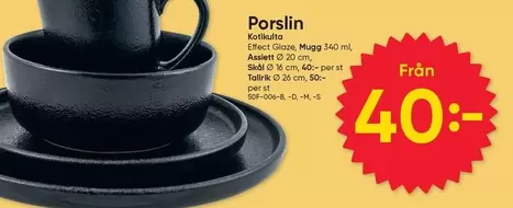 Porslin Kotikulta Effect Glaze, Mug 340 ml, Bowl Ø 20 cm, Plate Ø 26 cm, 50:- per st