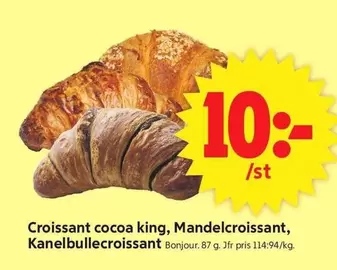 Bonjour - Croissant cocoa king, Mandelcroissant, Kanelbullecroissant