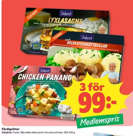 Dafgård - LYXLASAGNE, DELIKATESSKÖTTBULLAR, CHICKEN PANANG